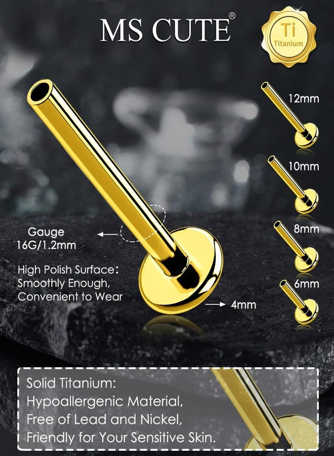 MS CUTE 2Pcs Helix Earrings, Threadless G23 Solid Titanium 16G Replacement Post Bar of Flat Back Stud Earrings in Helix Cartilage Tragus Piercing Jewelry for Women Men-Gold 6MM - Image 3