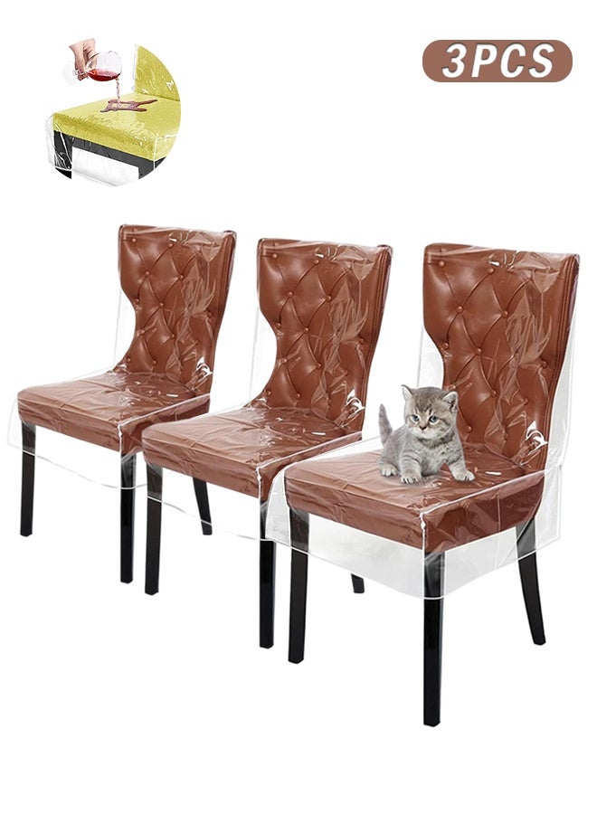 Sweet Life 3 Pcs Dining Chair Covers, Waterproof Kitchen Chair Protectors, Clear Plastic Seat Chair Protector, Keep Your Chair Away from Water Dust Stain and Pet Claws - Image 1