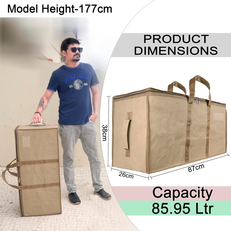 Storite Jumbo SuperSize 90 L Canvas Moisture Proof MultiPurpose Heavy Duty Storage Bag for ToysStationeryBlanketsClothesMoving Bags With Strong Reinforced Handles Rectangular Cream87x38x26cm - Image 2