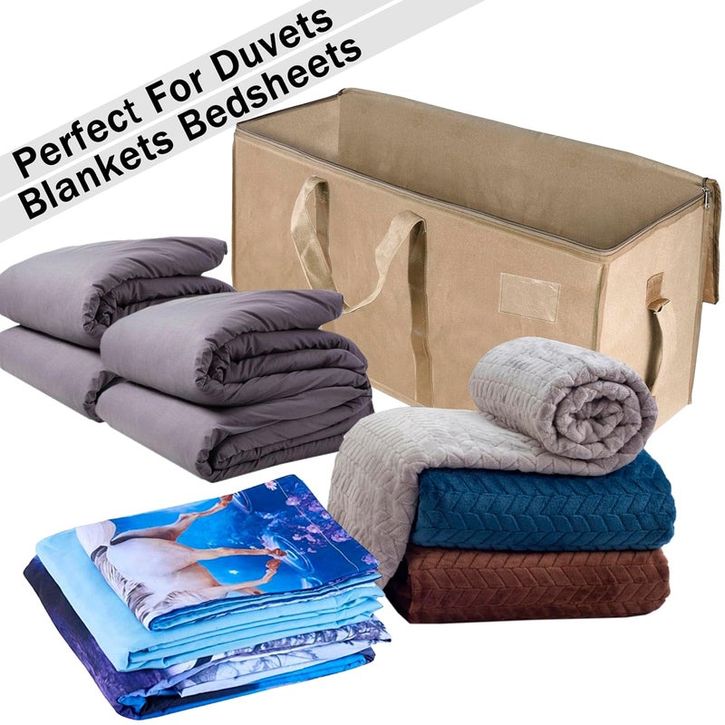 Storite Jumbo SuperSize 90 L Canvas Moisture Proof MultiPurpose Heavy Duty Storage Bag for ToysStationeryBlanketsClothesMoving Bags With Strong Reinforced Handles Rectangular Cream87x38x26cm - Image 5