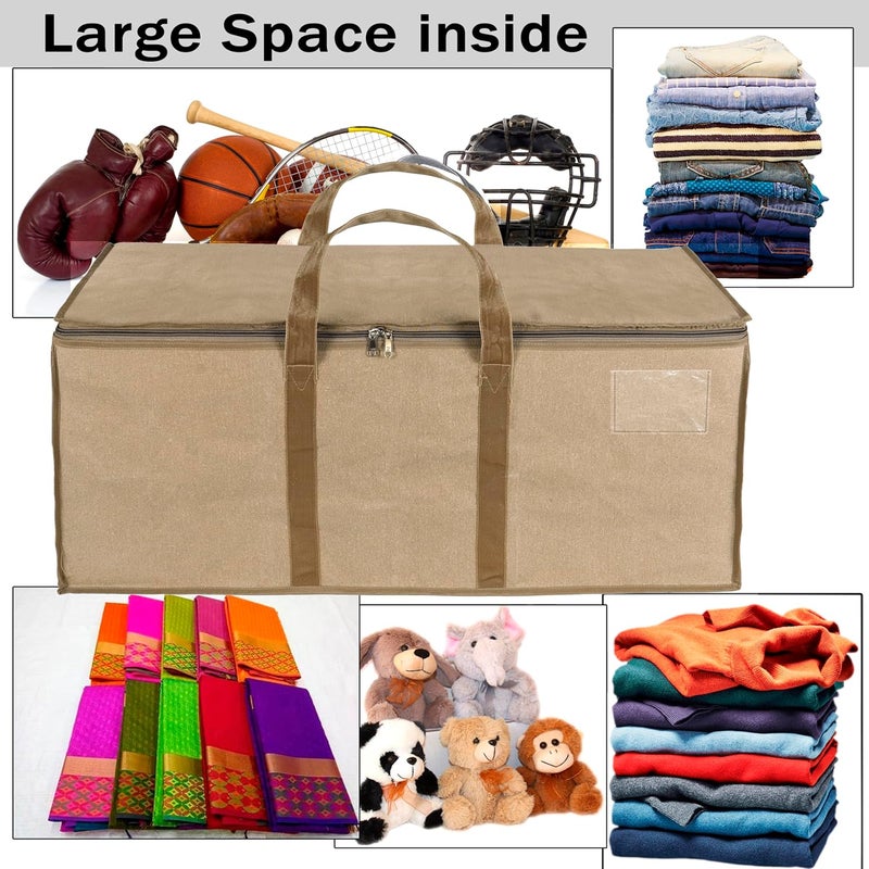 Storite Jumbo SuperSize 90 L Canvas Moisture Proof MultiPurpose Heavy Duty Storage Bag for ToysStationeryBlanketsClothesMoving Bags With Strong Reinforced Handles Rectangular Cream87x38x26cm - Image 4