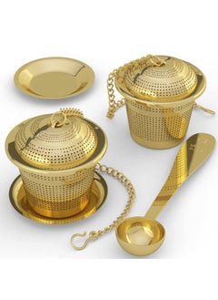 2 Pcs Loose Leaf Tea Infuser with Tea Scoop and Drip Dray, Ultra Fine Stainless Steel Strainer & Steeper for a Superior Brewing Experience