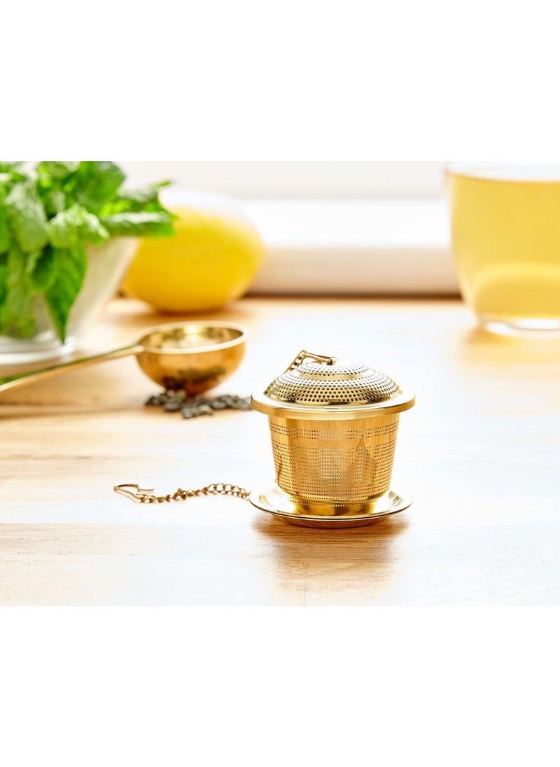 KASTWAVE - 2 Pcs Loose Leaf Tea Infuser with Tea Scoop and Drip Dray, Ultra Fine Stainless Steel Strainer & Steeper for a Superior Brewing Experience - Image 1