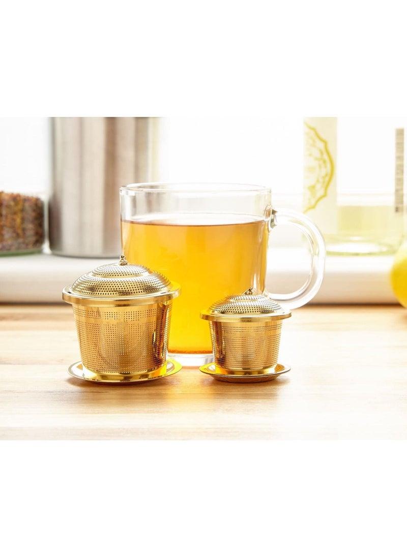 KASTWAVE - 2 Pcs Loose Leaf Tea Infuser with Tea Scoop and Drip Dray, Ultra Fine Stainless Steel Strainer & Steeper for a Superior Brewing Experience - Image 1