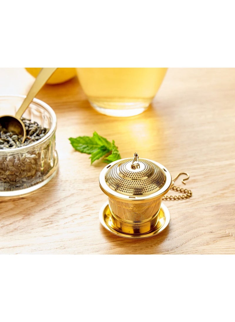 KASTWAVE - 2 Pcs Loose Leaf Tea Infuser with Tea Scoop and Drip Dray, Ultra Fine Stainless Steel Strainer & Steeper for a Superior Brewing Experience - Image 1