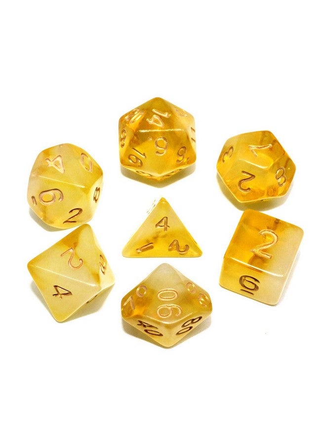 HD DND Dice Set Yellow & Milky RPG Polyhedral Dice Fit Dungeons and Dragons(D&D) Pathfinder MTG Tabletop Role Playing Game Translucent 7-Die Dice Set - Image 1
