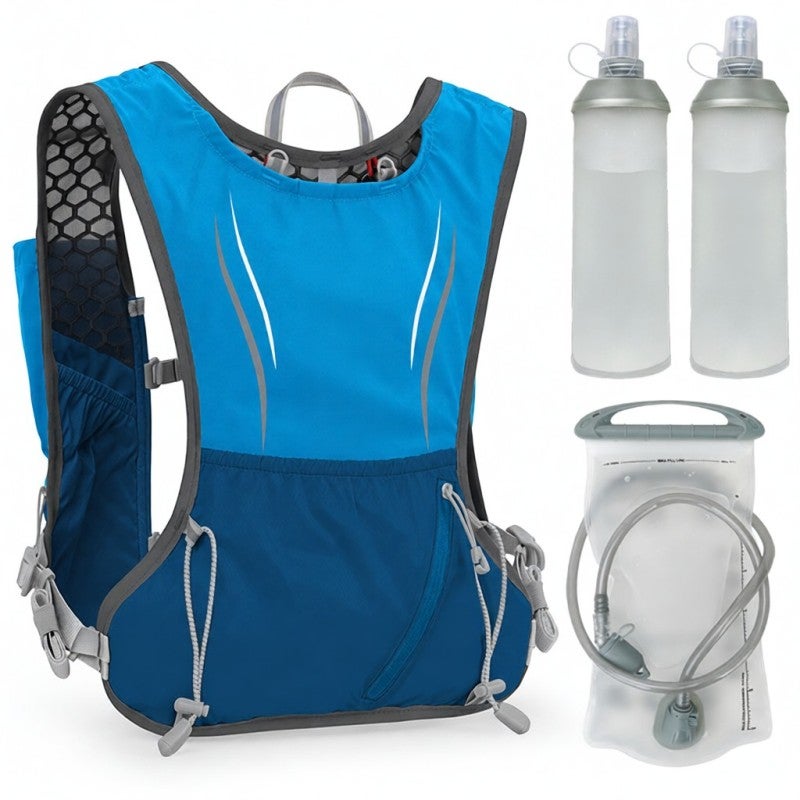 INOXTO 5L Hydration Vest Backpack Water Running Vest Pack with 1pc 1.5L Water Bladder and 2pcs 450ml Soft Water Bottles - Image 1