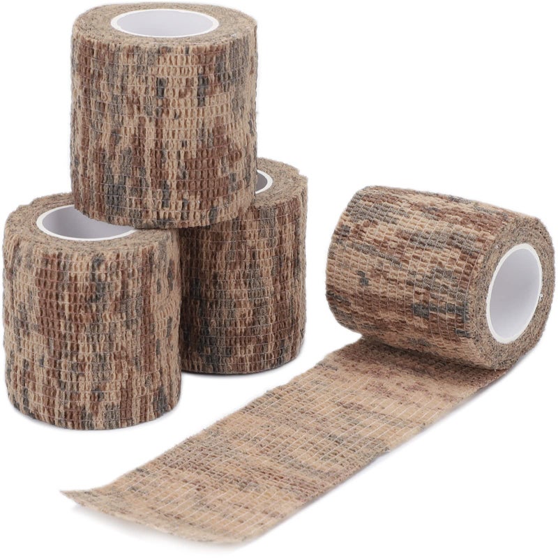 DROK 4 Roll Camo Tape, 1.97in x 14.76ft Antislip Adherent Breathable Protective Camouflage Wrap Bandage for Bat Kit Travel Camping, 4.92Yard Flexible Elastic Desert Cling Covering Camo Tape - Image 1