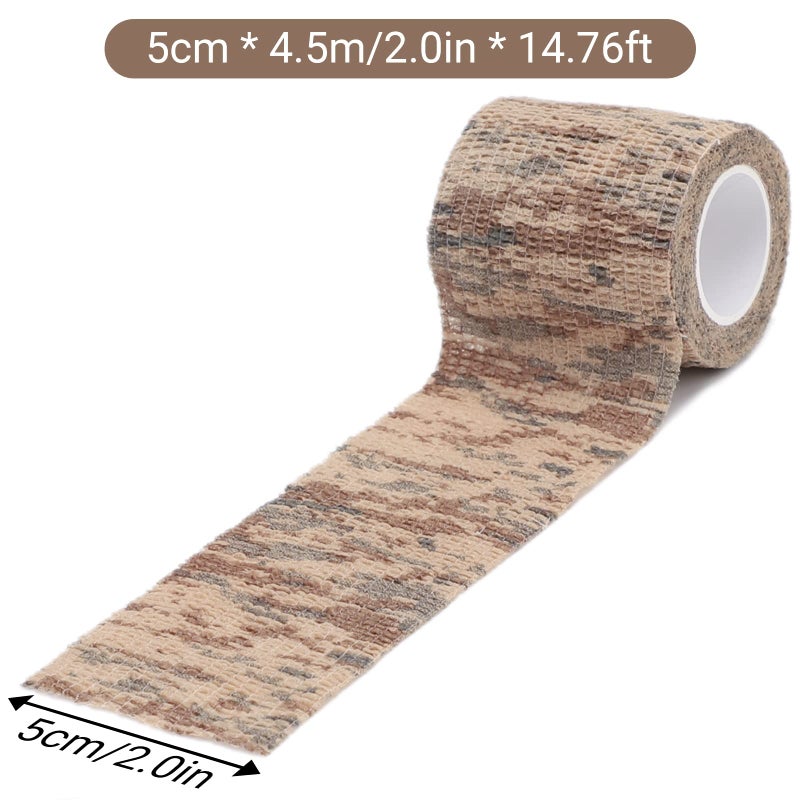 DROK 4 Roll Camo Tape, 1.97in x 14.76ft Antislip Adherent Breathable Protective Camouflage Wrap Bandage for Bat Kit Travel Camping, 4.92Yard Flexible Elastic Desert Cling Covering Camo Tape - Image 5