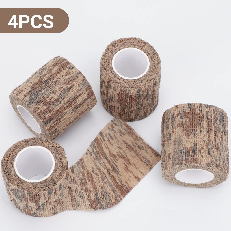 DROK 4 Roll Camo Tape, 1.97in x 14.76ft Antislip Adherent Breathable Protective Camouflage Wrap Bandage for Bat Kit Travel Camping, 4.92Yard Flexible Elastic Desert Cling Covering Camo Tape - Image 2