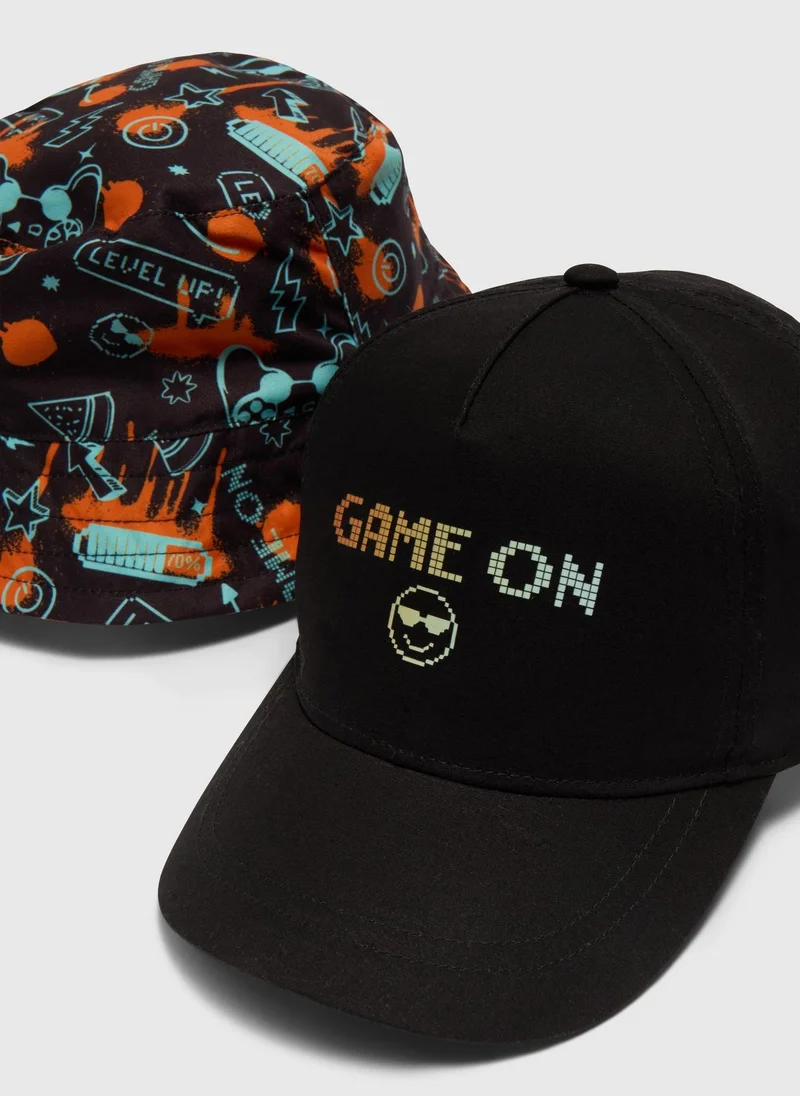 Matalan Kids 2 Pack Black Gaming Hat