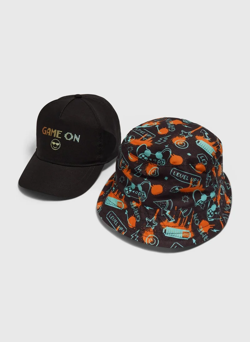 Matalan Kids 2 Pack Black Gaming Hat