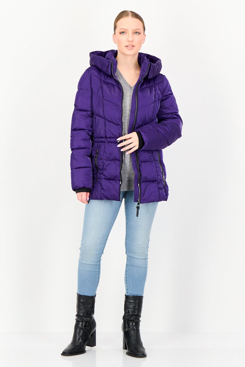 DKNY Women Quilted Puffer Jacket, Purple - Image 4