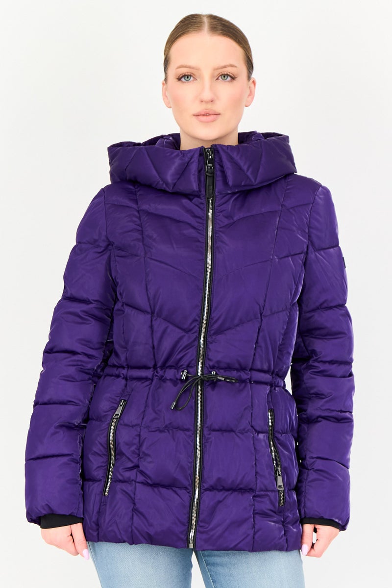 DKNY Women Quilted Puffer Jacket, Purple - Image 1