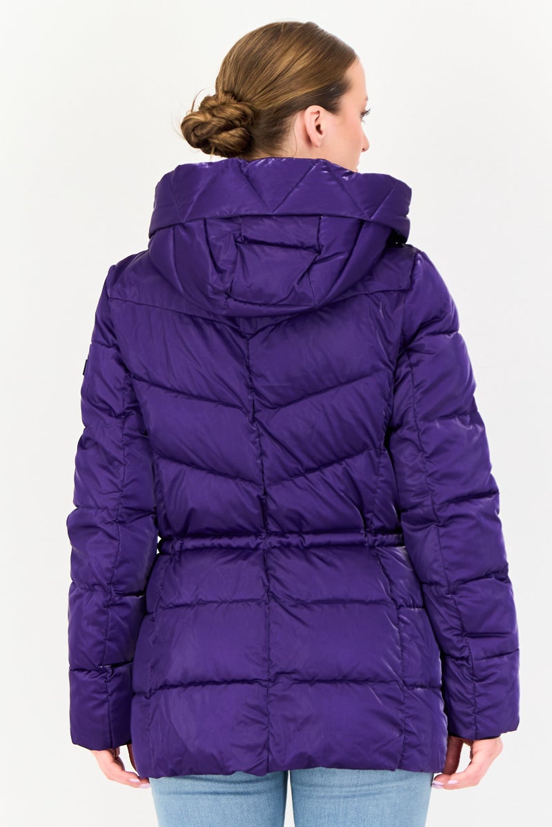 DKNY Women Quilted Puffer Jacket, Purple - Image 3