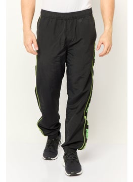 Men Regular Fit Brand Logo Track Pants, Black