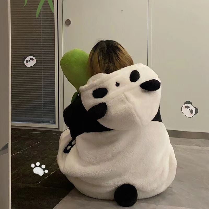Panda Pajamas Winter Cartoon Cute Coral Fleece Hooded Home Wear - Image 2
