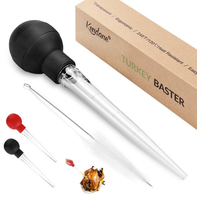 TURKEY BASTER WITH CLEANING BRUSH BASTER SYRINGE FOR HOME BAKING AND ROASTER TURKEY INCLUDE DETACHABLE FOOD GRADE BULB WITH DOUBLE SCALES FOR BBQ GRILL BAKING KITCHEN COOKING