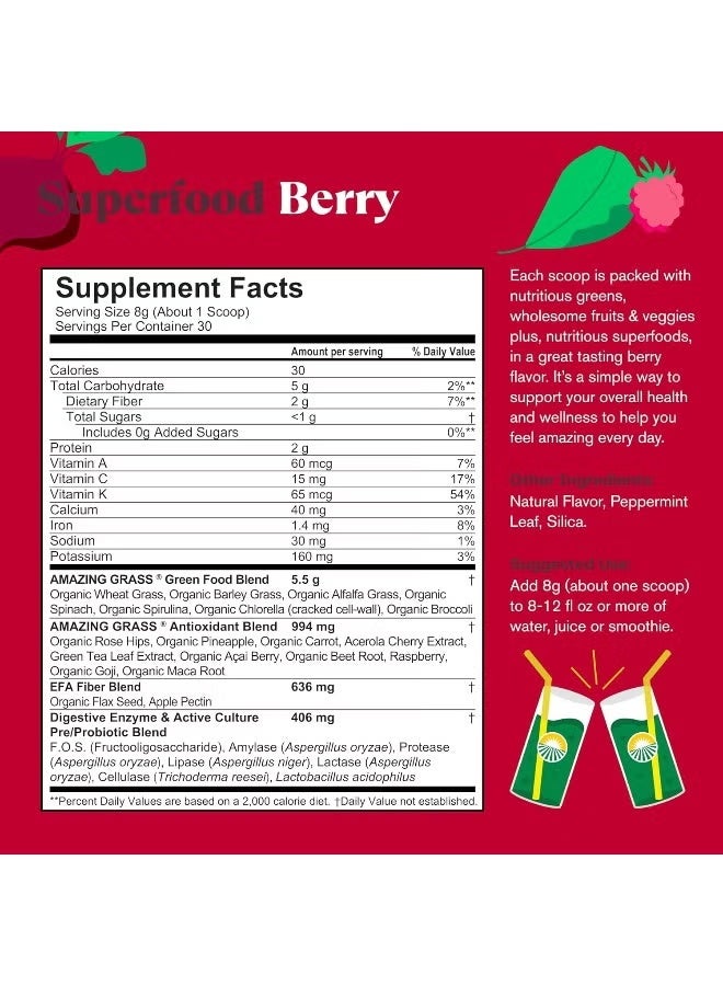 Amazing Grass Green Superfood Powder, Berry, 240 g - Image 3