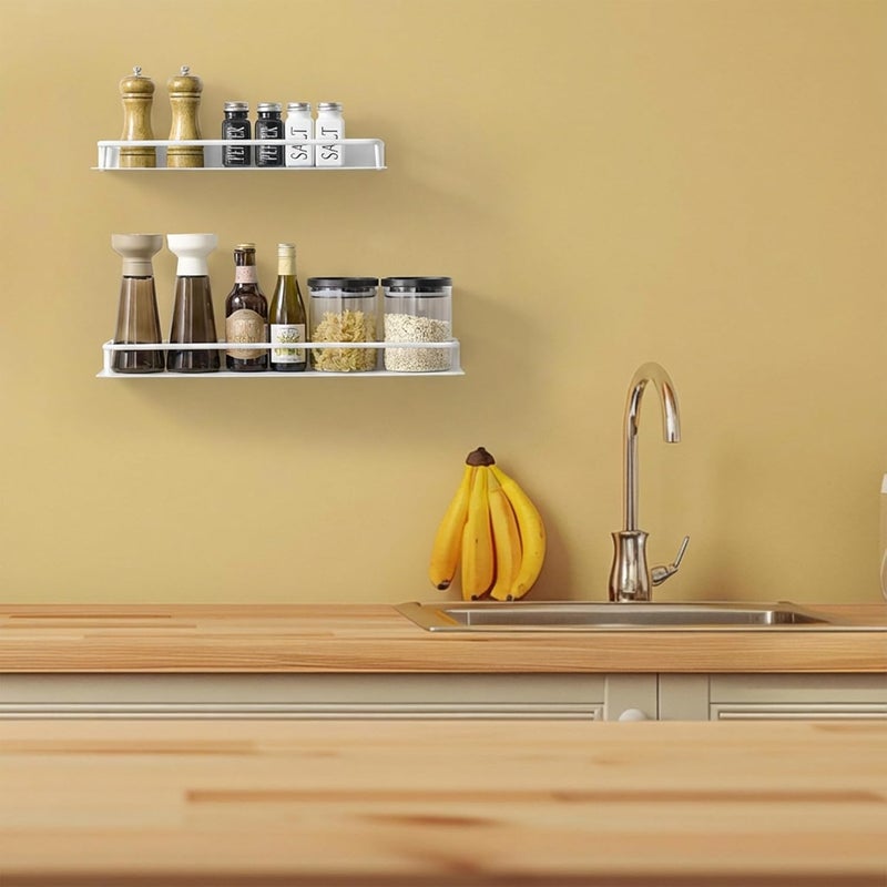 RFOUO Metal Wall Shelf, Metal Floating Shelf, Black Floating Shelf, Small Shelf for Wall, Display Shelves for Bathroom Bedroom Kitchen (White, 12Inch) - Image 2