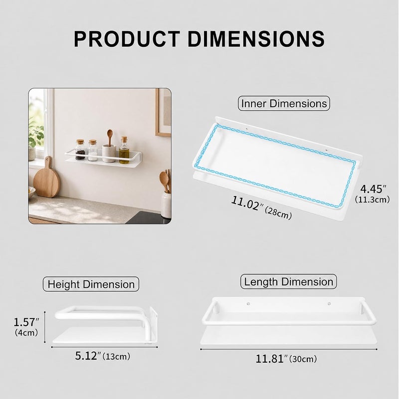 RFOUO Metal Wall Shelf, Metal Floating Shelf, Black Floating Shelf, Small Shelf for Wall, Display Shelves for Bathroom Bedroom Kitchen (White, 12Inch) - Image 3