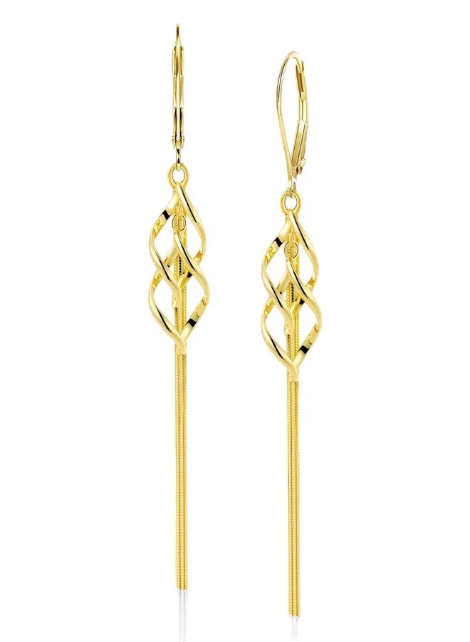 ALEXCRAFT Elegant Linear Tassel earrings with French Wires Style Leverback Dainty Twisted Drop Dangle Earrings for Women Fashion Spiral Hypoallergenic Handmade Jewelry with 14K gold / 925 Sterling Silver Plated - Image 1
