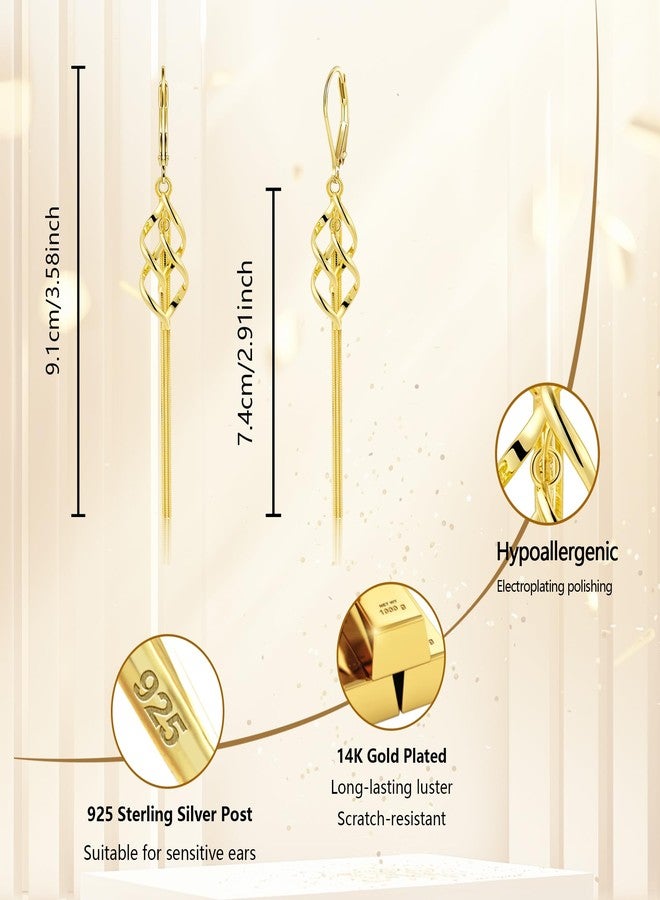 ALEXCRAFT Elegant Linear Tassel earrings with French Wires Style Leverback Dainty Twisted Drop Dangle Earrings for Women Fashion Spiral Hypoallergenic Handmade Jewelry with 14K gold / 925 Sterling Silver Plated - Image 2