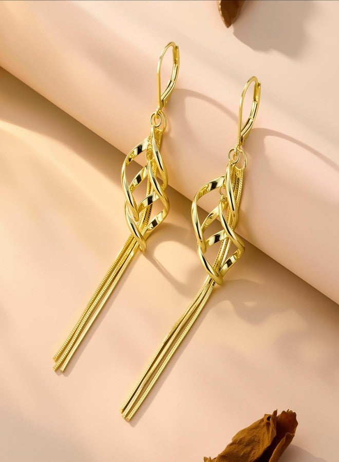 ALEXCRAFT Elegant Linear Tassel earrings with French Wires Style Leverback Dainty Twisted Drop Dangle Earrings for Women Fashion Spiral Hypoallergenic Handmade Jewelry with 14K gold / 925 Sterling Silver Plated - Image 3