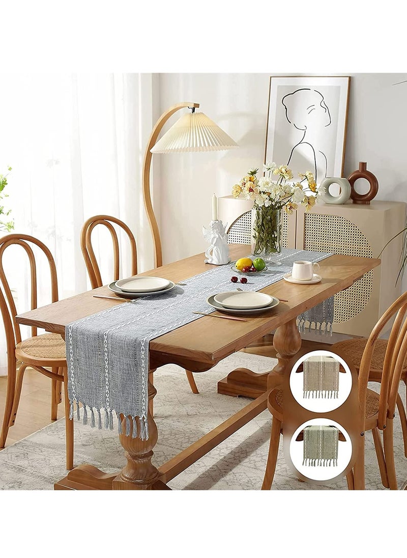 SYOSI - Vintage Table Runner with Tassels 13 70 Inch Woven Hollow Out Farmhouse Cotton Linen Classic for Dining Party Holiday Decorations Home Bedroom Rustic Wedding Coffee Dining Machine Washable - Image 1