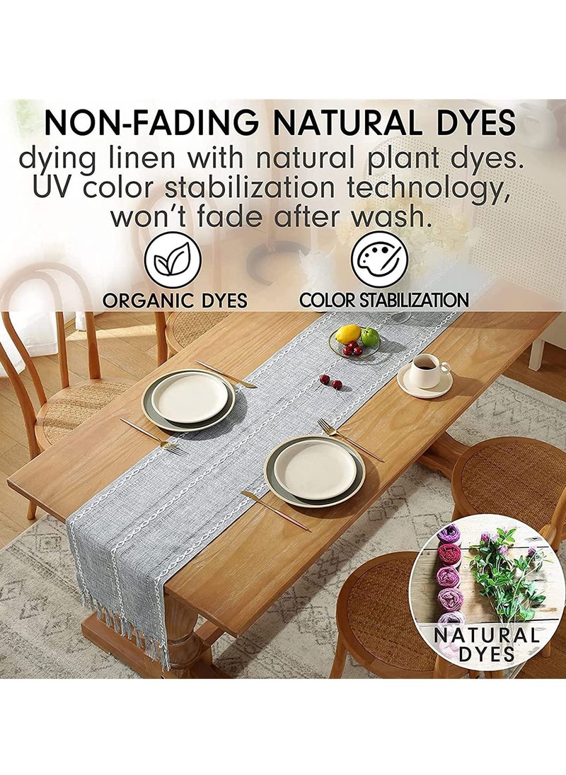 SYOSI - Vintage Table Runner with Tassels 13 70 Inch Woven Hollow Out Farmhouse Cotton Linen Classic for Dining Party Holiday Decorations Home Bedroom Rustic Wedding Coffee Dining Machine Washable - Image 1