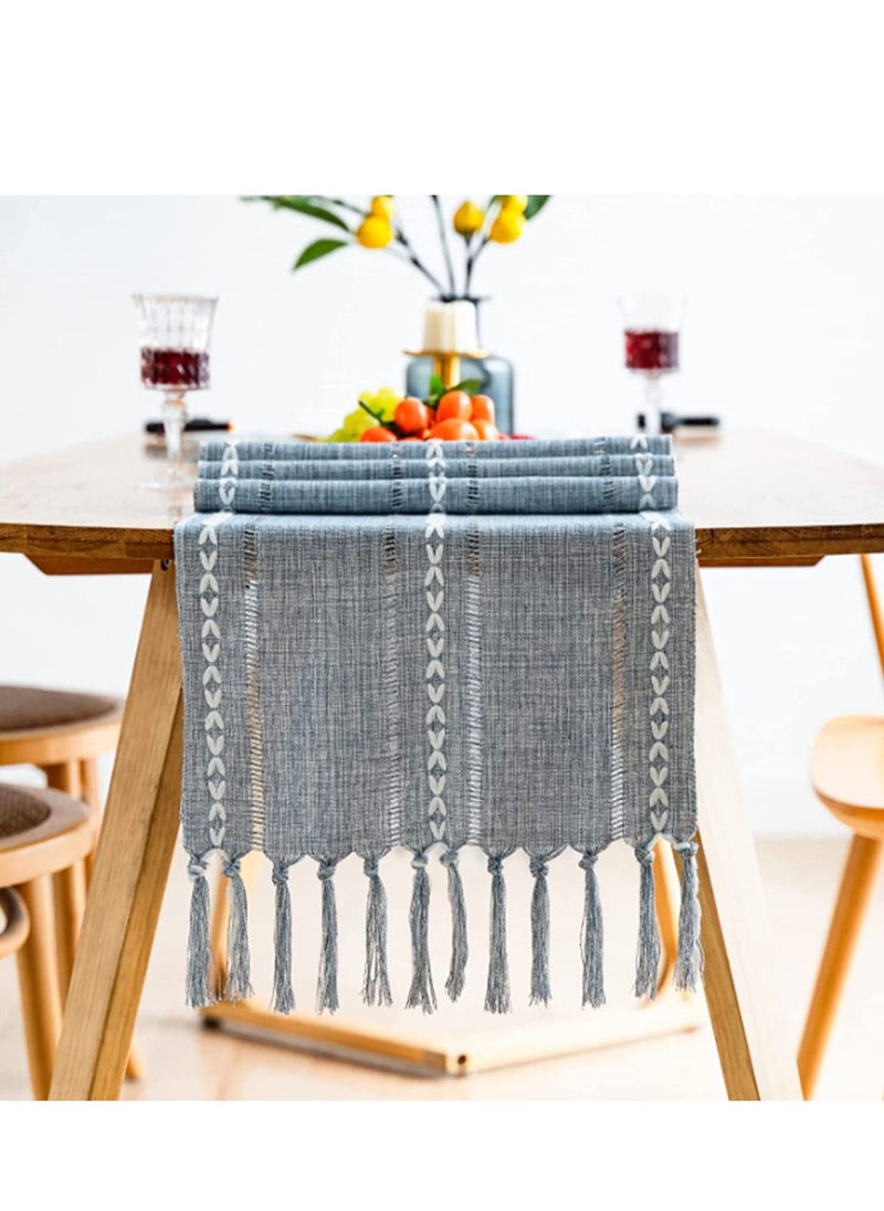 SYOSI - Vintage Table Runner with Tassels 13 70 Inch Woven Hollow Out Farmhouse Cotton Linen Classic for Dining Party Holiday Decorations Home Bedroom Rustic Wedding Coffee Dining Machine Washable - Image 1