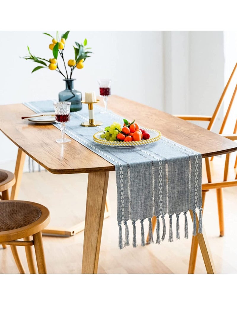 SYOSI - Vintage Table Runner with Tassels 13 70 Inch Woven Hollow Out Farmhouse Cotton Linen Classic for Dining Party Holiday Decorations Home Bedroom Rustic Wedding Coffee Dining Machine Washable - Image 1