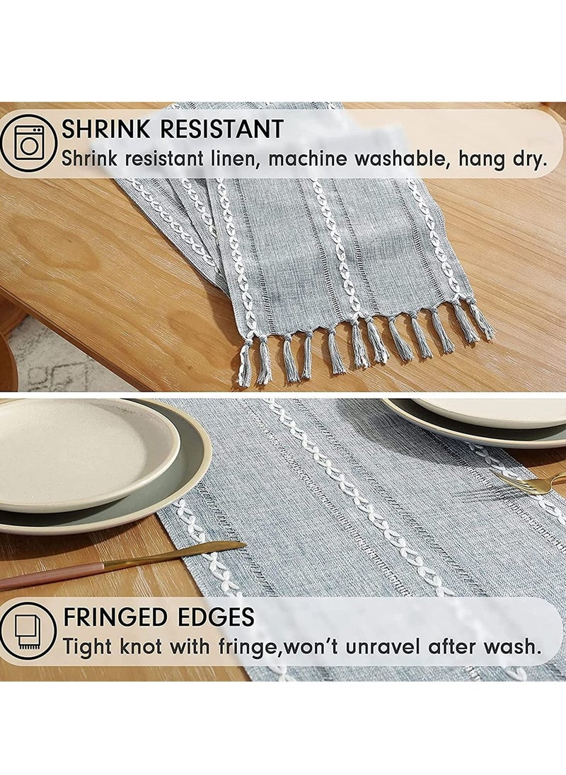 SYOSI - Vintage Table Runner with Tassels 13 70 Inch Woven Hollow Out Farmhouse Cotton Linen Classic for Dining Party Holiday Decorations Home Bedroom Rustic Wedding Coffee Dining Machine Washable - Image 1