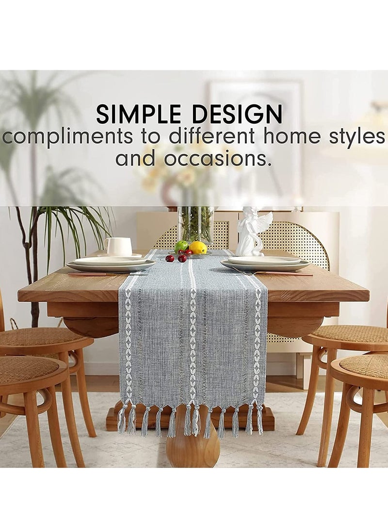 SYOSI - Vintage Table Runner with Tassels 13 70 Inch Woven Hollow Out Farmhouse Cotton Linen Classic for Dining Party Holiday Decorations Home Bedroom Rustic Wedding Coffee Dining Machine Washable - Image 1