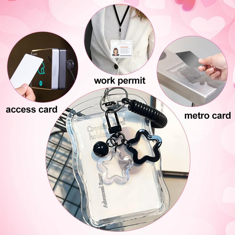 IPEWOEF 1Pcs Cute Photocard Holder Keychain Kpop Photo Card Holder Star Wave Photocard Keychain Transparent Pc Holder Creative Photocards Holder for Bus Student Card Photo Protector - Image 5