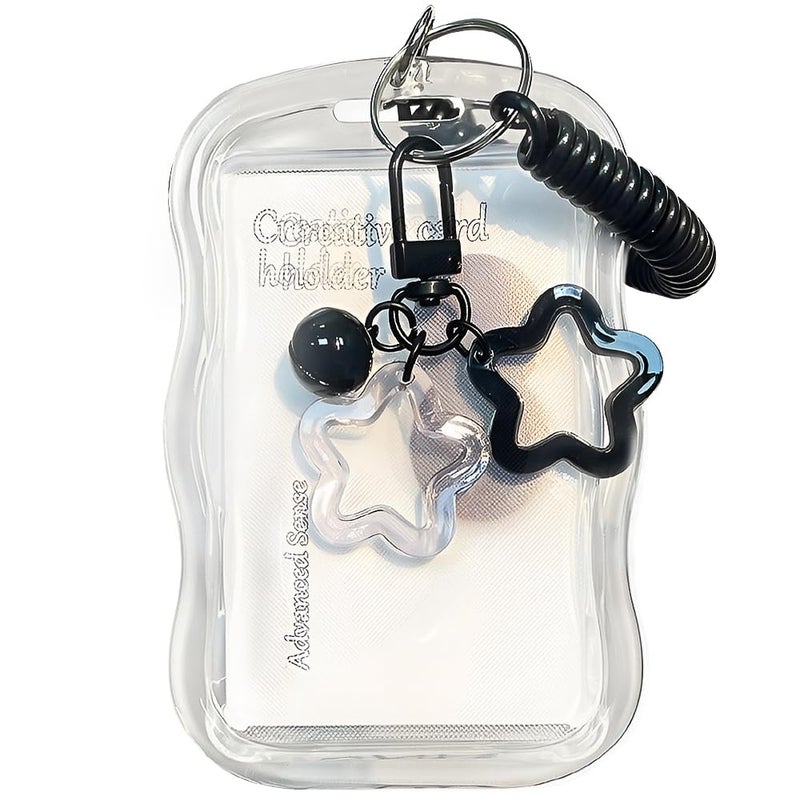 IPEWOEF 1Pcs Cute Photocard Holder Keychain Kpop Photo Card Holder Star Wave Photocard Keychain Transparent Pc Holder Creative Photocards Holder for Bus Student Card Photo Protector - Image 1