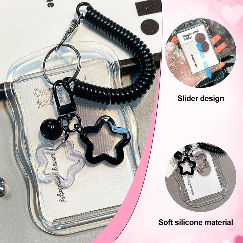 IPEWOEF 1Pcs Cute Photocard Holder Keychain Kpop Photo Card Holder Star Wave Photocard Keychain Transparent Pc Holder Creative Photocards Holder for Bus Student Card Photo Protector - Image 4