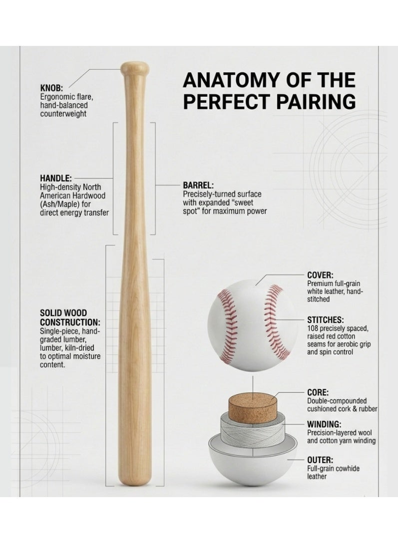 Spall Premium Wooden Baseball Bat for Training and Match Play High Quality Solid Wood Baseball Bat for Adults and Youth - Image 4