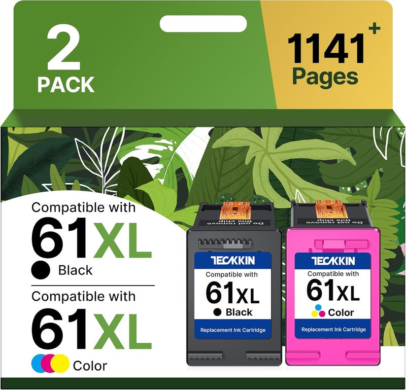حبر طابعة 61XL بديل لحبر HP 61 لطابعات HP 61 عبوة خراطيش مدمجة مناسبة لـ Envy 4500 5530 4501 4502 DeskJet 1000 1010 1050 1510 2050 2510 2540 OfficeJet 2620 4630 (عبوة من 2) - Image 1