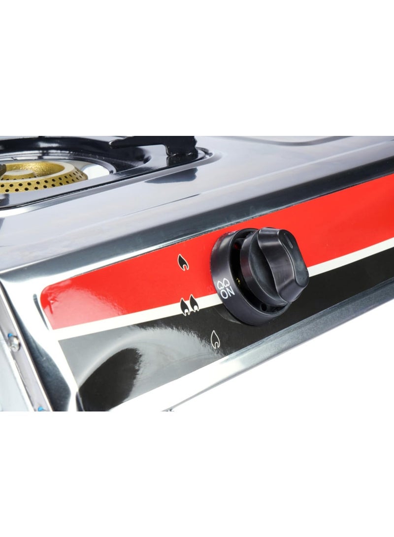 Microplus Two Gas Burner Stove | Stainless Steel | Silver | Auto Ignition PS-8013 - Image 2