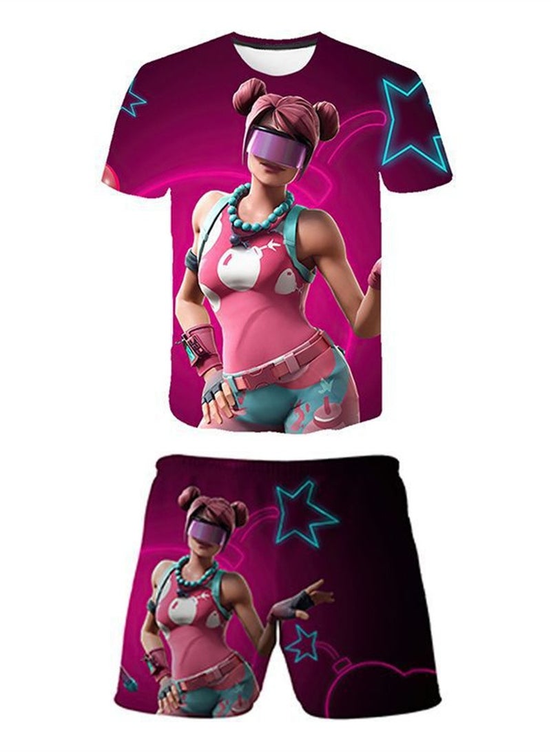 مجموعة Game Fortnite مجموعة شورت تي شيرت للأطفال بطباعة رقمية ثلاثية الأبعاد قابلة للتنفس - Image 1