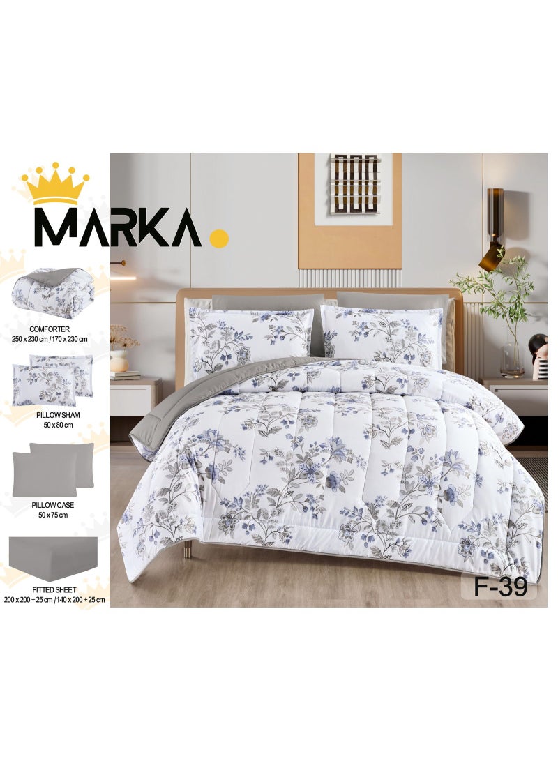 ماركه  مفرش سرير نفرين 6 قطع وجهين (مشجر/سادة) من المايكروفايبر الفاخر – تصميم أنيق يمنحك لمسة فخامة وراحة منعشة بمقاس 230×250 سم" - Image 2