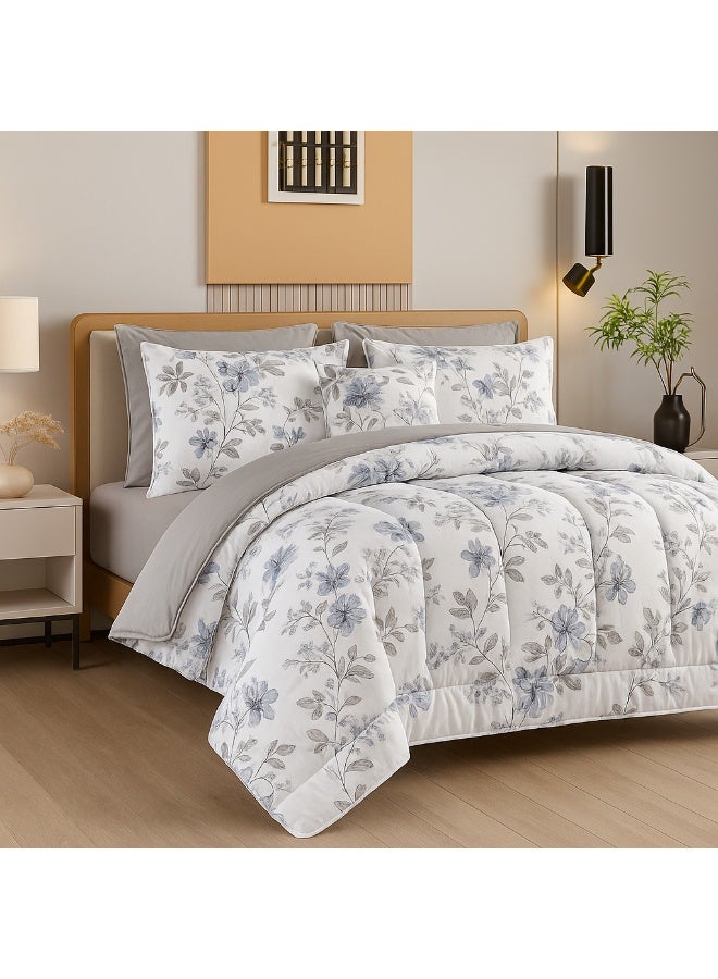 ماركه  مفرش سرير نفرين 6 قطع وجهين (مشجر/سادة) من المايكروفايبر الفاخر – تصميم أنيق يمنحك لمسة فخامة وراحة منعشة بمقاس 230×250 سم" - Image 3