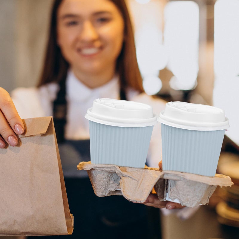 Whaline 100Pcs Light Blue Disposable Coffee Cups with Lids 12oz Solid Blue Paper Cups Corrugated Ripple Wall Insulated Hot Cups for Home Office Party Supplies - Image 5