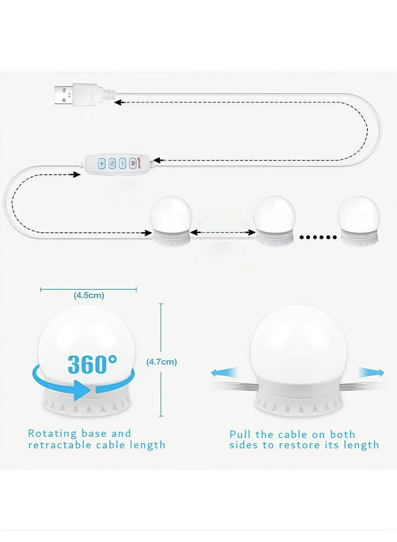 10-Pieces LED Vanity Mirror Light Set Coll White 45∗45∗47cm USB-Rechargeable Light Bulb - Image 2
