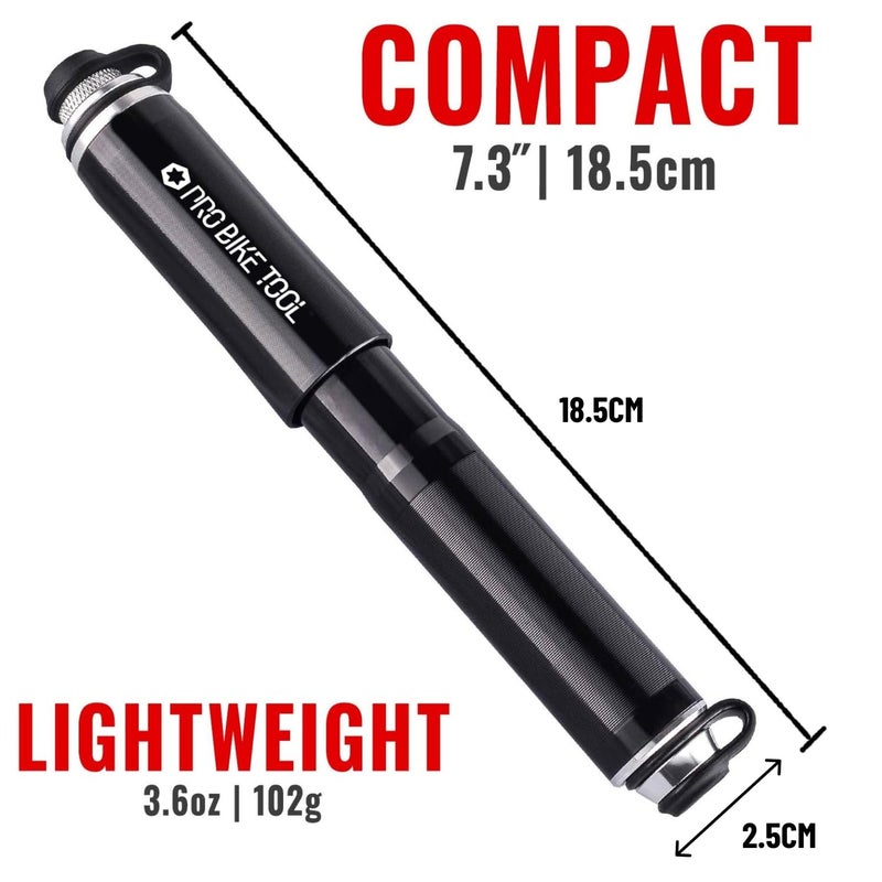 Pro Bike Tool مضخة دراجة هوائية صغيرة من برو بايك تول تناسب فريستا وشرايدر - ضغط عالي PSI - موثوقة، مدمجة وخفيفة - مضخة إطارات دراجة للطرق، الجبال و BMX - Image 3