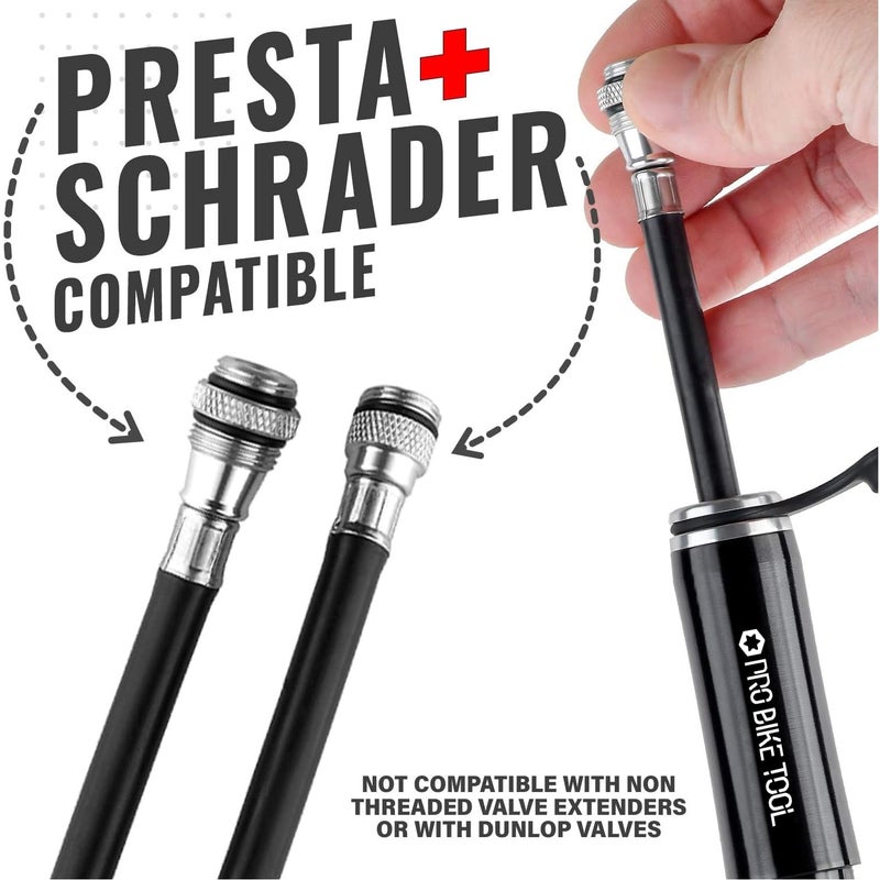 Pro Bike Tool مضخة دراجة هوائية صغيرة من برو بايك تول تناسب فريستا وشرايدر - ضغط عالي PSI - موثوقة، مدمجة وخفيفة - مضخة إطارات دراجة للطرق، الجبال و BMX - Image 4