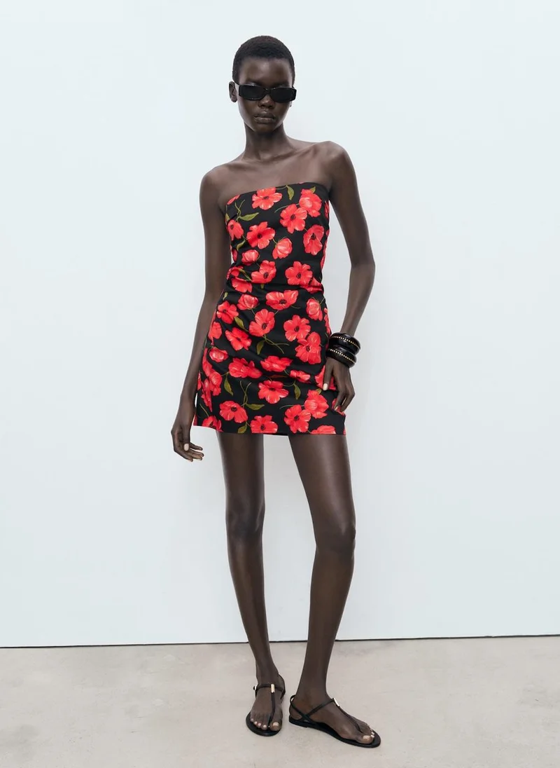 MANGO Casual Strapless Floral Dress