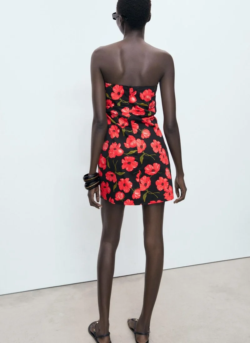 MANGO Casual Strapless Floral Dress
