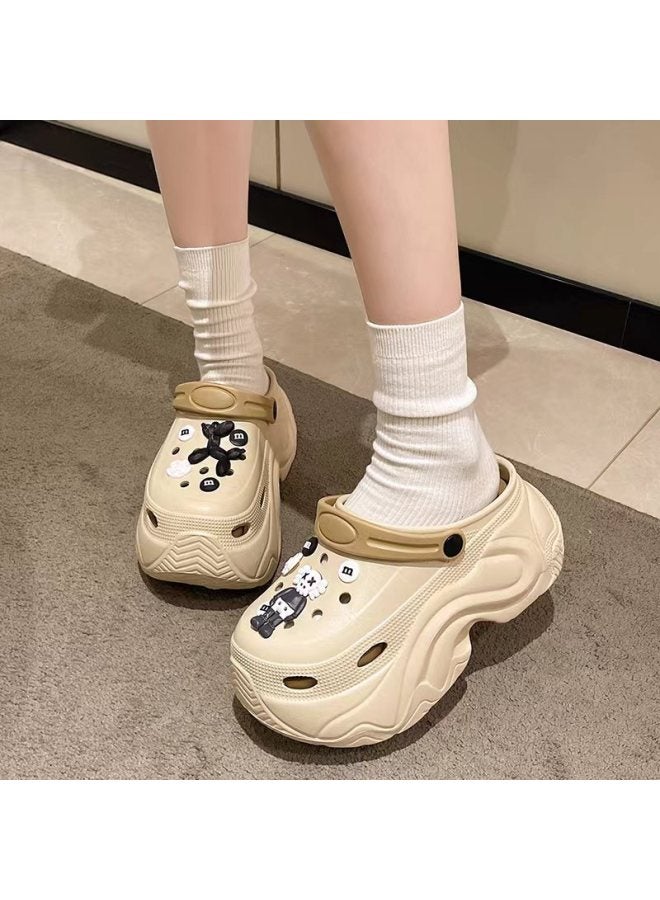 Mini Yang Style High Heeled Spring And Summer New Fashionable Simple Solid Color Women's Outer Wear Thick Bottom Hollow-out Hole Shoes For Women